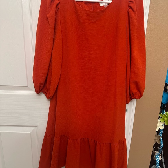 Harper Rose Vibrant Rust Dress w/ Puff Sleeves - Picture 1 of 6